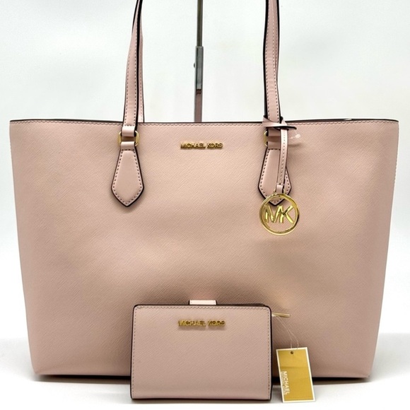 Michael Kors Sheila Large Logo Tote Bag & Matching Bifold Wallet Powder Blush - Picture 1 of 14